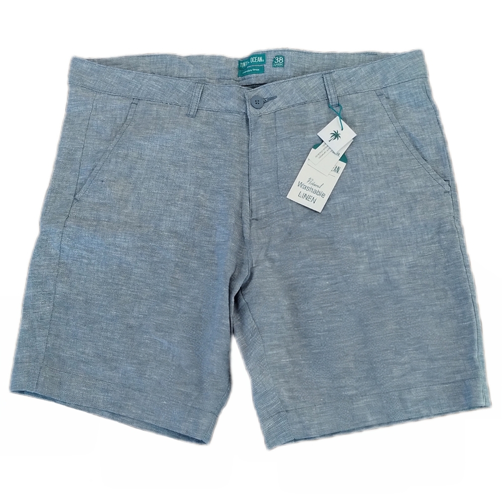 NWT Tenth + Ocean Riviera Blue Linen Cotton Flat Front Shorts 38 Classic - Picture 2 of 6